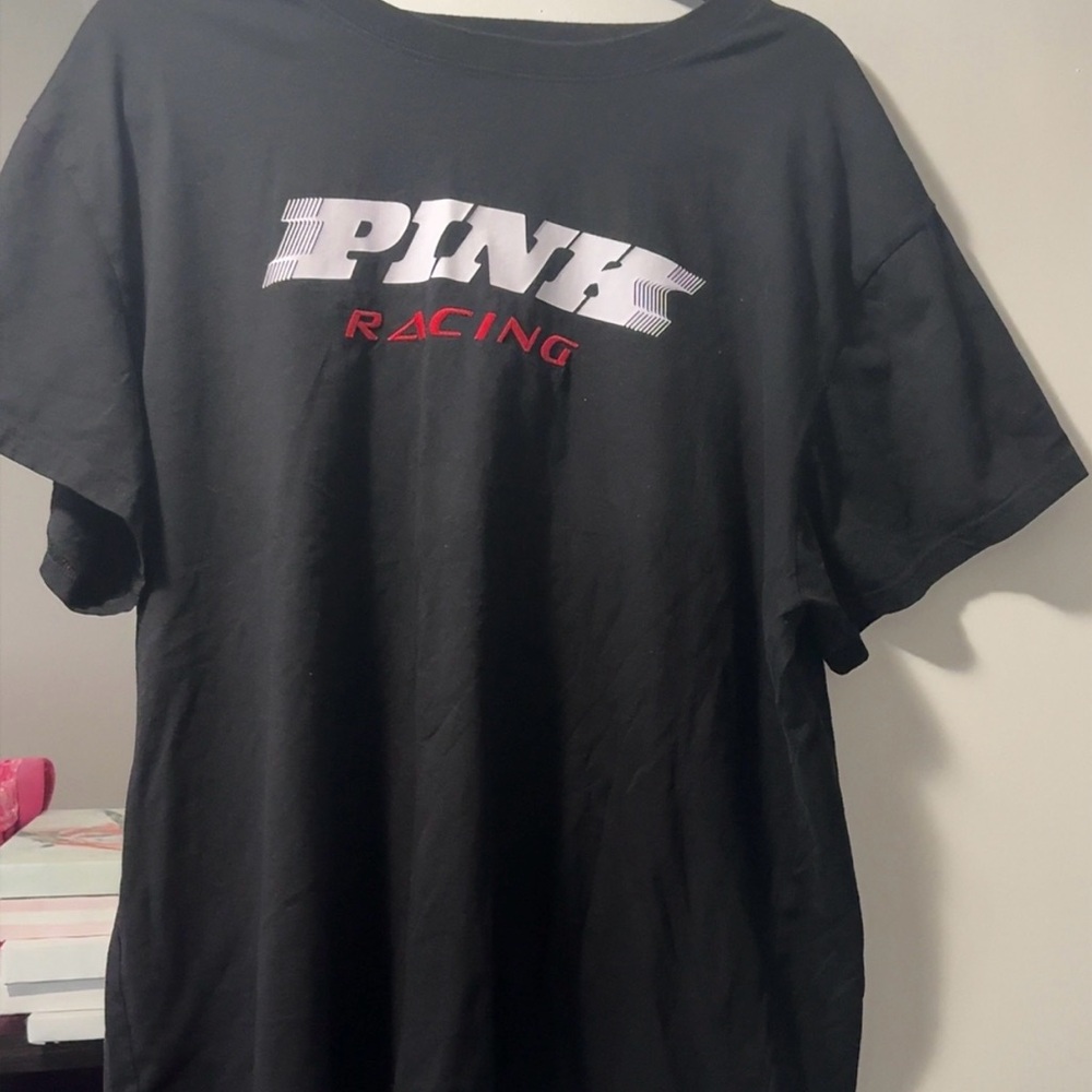 PINK Victoria's Secret Black Tee with Red and White Logo XL